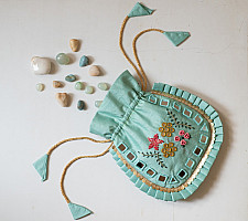 A pocket full of joy | Embroidered Potli Purse With Detachable Belt - Light Blue