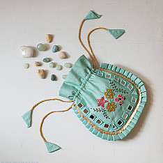 A pocket full of joy | Embroidered Potli Purse With Detachable Belt - Light Blue