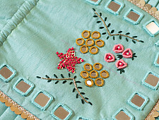 A pocket full of joy | Embroidered Potli Purse With Detachable Belt - Light Blue