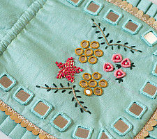 A pocket full of joy | Embroidered Potli Purse With Detachable Belt - Light Blue