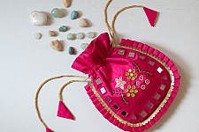 A pocket full of joy | Embroidered Potli Purse With Detachable Belt  - Rani Pink