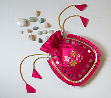 A pocket full of joy | Embroidered Potli Purse With Detachable Belt  - Rani Pink