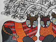 Nandan . नंदन ✦ Handcrafted ~ Gond Painting ( 12" x 16" ) - Wild Cats