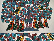 Nandan . नंदन ✦ Handcrafted ~ Gond Painting ( 12" x 16" ) - Group of Birds 