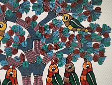 Nandan . नंदन ✦ Handcrafted ~ Gond Painting ( 12" x 16" ) - Group of Birds 