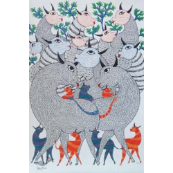 Nandan . नंदन ❁ Canvas Gond Painting (2x3 Feet) ❁ 3