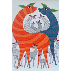 Nandan . नंदन ❁ Canvas Gond Painting (2x3 Feet) ❁ 9