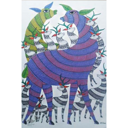 Nandan . नंदन ❁ Canvas Gond Painting (2x3 Feet) ❁ 11