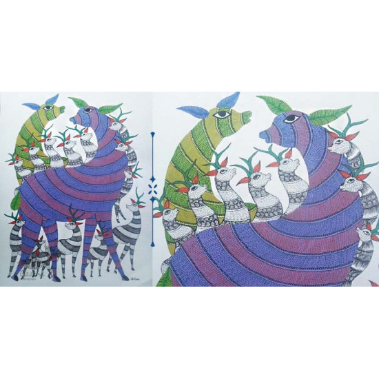 Shop online hand painted canvas gond painting