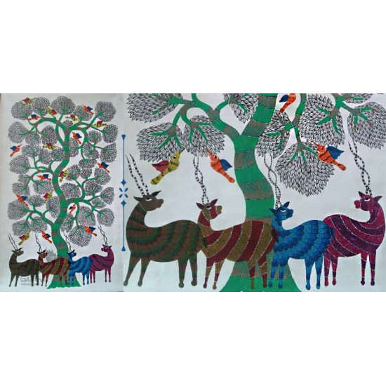 Shop online hand painted canvas gond painting