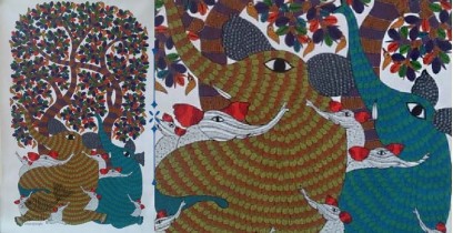 Nandan . नंदन ❁ Canvas Gond Painting (3x5 Feet) ❁ 15
