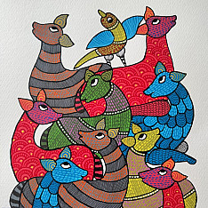 Nandan . नंदन ✦ Handcrafted ~ Gond Painting ( 12" x 16" ) - Deer