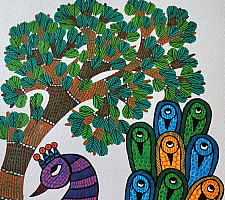 Nandan . नंदन ✦ Handcrafted ~ Gond Painting ( 12" x 16" ) - Peacock 