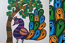 Nandan . नंदन ✦ Handcrafted ~ Gond Painting ( 12" x 16" ) - Peacock 