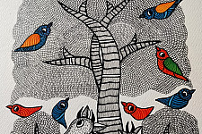 Nandan . नंदन ✦ Handcrafted ~ Gond Painting ( 12" x 16" ) - Black & White Deer