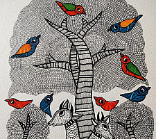 Nandan . नंदन ✦ Handcrafted ~ Gond Painting ( 12" x 16" ) - Black & White Deer