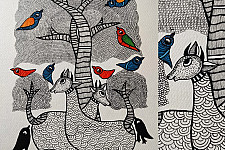 Nandan . नंदन ✦ Handcrafted ~ Gond Painting ( 12" x 16" ) - Black & White Deer