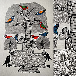 Nandan . नंदन ✦ Handcrafted ~ Gond Painting ( 12" x 16" ) - Black & White Deer