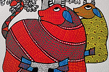 Nandan . नंदन ✦ Handcrafted ~ Gond Painting ( 12" x 16" ) - Cow Under The Tree