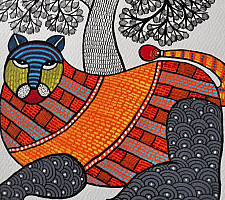 Nandan . नंदन ✦ Handcrafted ~ Gond Painting ( 12" x 16" ) - Tigress 