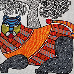 Nandan . नंदन ✦ Handcrafted ~ Gond Painting ( 12" x 16" ) - Tigress 