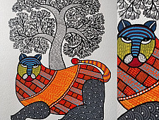 Nandan . नंदन ✦ Handcrafted ~ Gond Painting ( 12" x 16" ) - Tigress 
