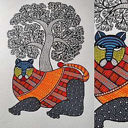 Nandan . नंदन ✦ Handcrafted ~ Gond Painting ( 12" x 16" ) - Tigress 