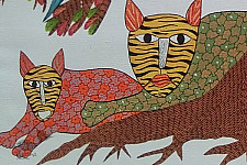 Nandan . नंदन | Canvas Gond Painting - Tiger & Tree ( 2' x 3' )
