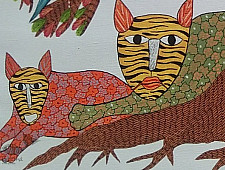 Nandan . नंदन | Canvas Gond Painting - Tiger & Tree ( 2' x 3' )