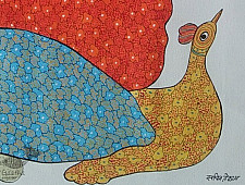 Nandan . नंदन | Canvas Gond Painting - Peahen ( 2' x 3' )