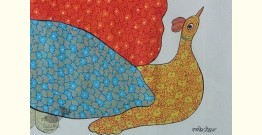 Nandan . नंदन | Canvas Gond Painting - Peahen ( 2' x 3' )