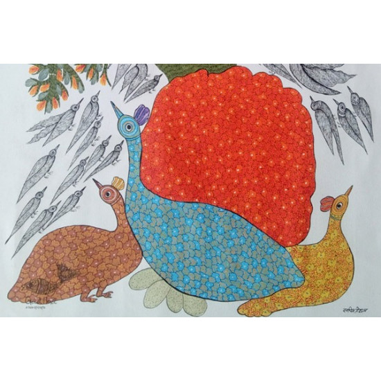 peahen hand painted gond painting