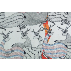 Nandan . नंदन | Canvas Gond Painting - Deers & Tree ( 2' x 3' )