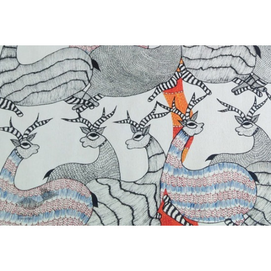 Shop online hand painted gond painting - deers & Trees