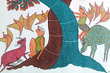 Nandan . नंदन | Canvas Gond Painting - Playing Kids ( 2' x 3' ) 