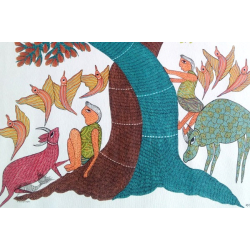 Nandan . नंदन | Canvas Gond Painting - Playing Kids ( 2' x 3' ) 