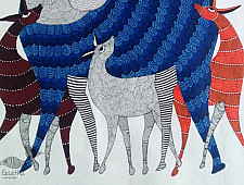 Nandan . नंदन | Canvas Gond Painting - Deer Family ( 2' x 3' )