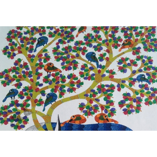 Hand painted gond painting - Deer family