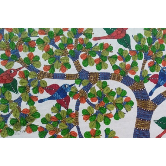 gond painting of peacock and deer