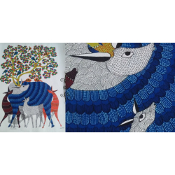 Nandan . नंदन | Canvas Gond Painting - Deer Family ( 2' x 3' )