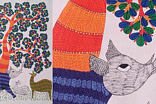 Nandan . नंदन | Canvas Gond Painting - Elephant & Tree ( 2' x 3' )