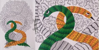 Nandan . नंदन | Canvas Gond Painting - Peacock ( 2' x 3' )
