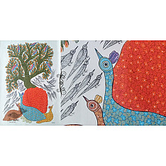 Nandan . नंदन | Canvas Gond Painting - Peahen ( 2' x 3' )