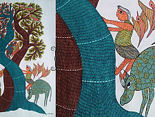 Nandan . नंदन | Canvas Gond Painting - Playing Kids ( 2' x 3' ) 
