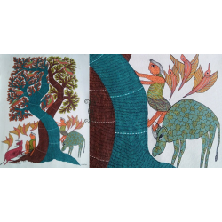 Nandan . नंदन | Canvas Gond Painting - Playing Kids ( 2' x 3' ) 