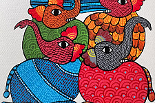 Nandan . नंदन ✦ Handcrafted ~ Gond Painting ( 12" x 16" ) - Elephants