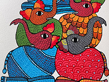 Nandan . नंदन ✦ Handcrafted ~ Gond Painting ( 12" x 16" ) - Elephants