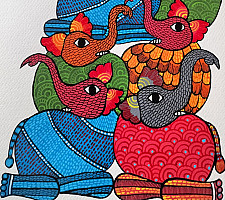 Nandan . नंदन ✦ Handcrafted ~ Gond Painting ( 12" x 16" ) - Elephants