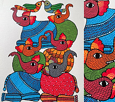 Nandan . नंदन ✦ Handcrafted ~ Gond Painting ( 12" x 16" ) - Elephants