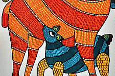 Nandan . नंदन ✦ Handcrafted ~ Gond Painting ( 12" x 16" ) - Deer Family